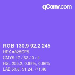 カラーコード: RGB 130.9 92.2 245 | qconv.com