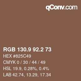 カラーコード: RGB 130.9 92.2 73 | qconv.com