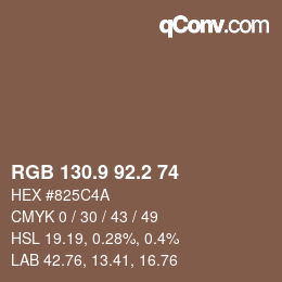 カラーコード: RGB 130.9 92.2 74 | qconv.com