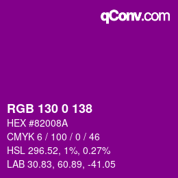 Color code: RGB 130 0 138 | qconv.com