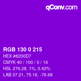 颜色代码: RGB 130 0 215 | qconv.com