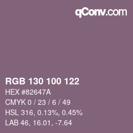 颜色代码: RGB 130 100 122 | qconv.com