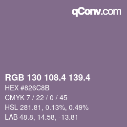 カラーコード: RGB 130 108.4 139.4 | qconv.com