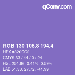 カラーコード: RGB 130 108.8 194.4 | qconv.com