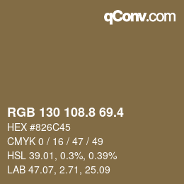 カラーコード: RGB 130 108.8 69.4 | qconv.com