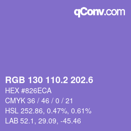 カラーコード: RGB 130 110.2 202.6 | qconv.com