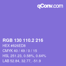 カラーコード: RGB 130 110.2 216 | qconv.com