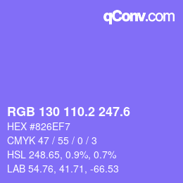 カラーコード: RGB 130 110.2 247.6 | qconv.com