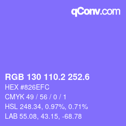 カラーコード: RGB 130 110.2 252.6 | qconv.com