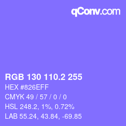 カラーコード: RGB 130 110.2 255 | qconv.com