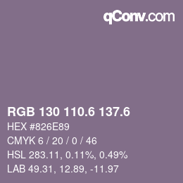 カラーコード: RGB 130 110.6 137.6 | qconv.com