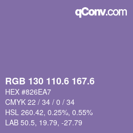 カラーコード: RGB 130 110.6 167.6 | qconv.com
