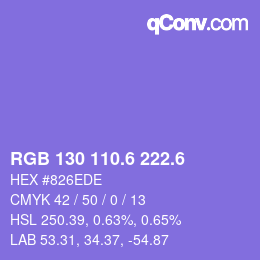 カラーコード: RGB 130 110.6 222.6 | qconv.com