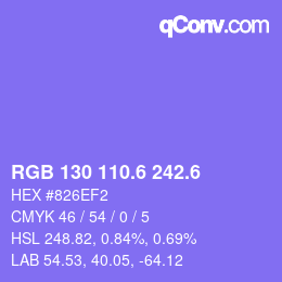 カラーコード: RGB 130 110.6 242.6 | qconv.com