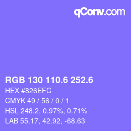 カラーコード: RGB 130 110.6 252.6 | qconv.com