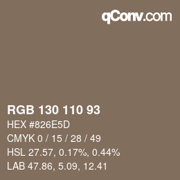 Color code: RGB 130 110 93 | qconv.com