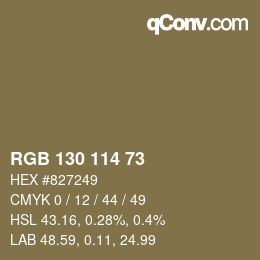 颜色代码: RGB 130 114 73 | qconv.com