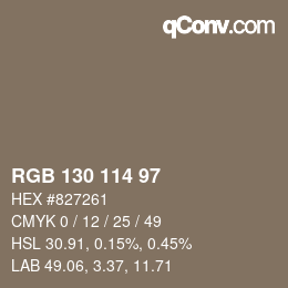 Color code: RGB 130 114 97 | qconv.com