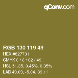 Color code: RGB 130 119 49 | qconv.com