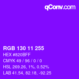 Código de color: RGB 130 11 255 | qconv.com