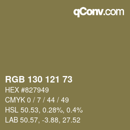 Color code: RGB 130 121 73 | qconv.com