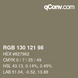 Color code: RGB 130 121 98 | qconv.com