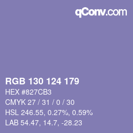 Color code: RGB 130 124 179 | qconv.com