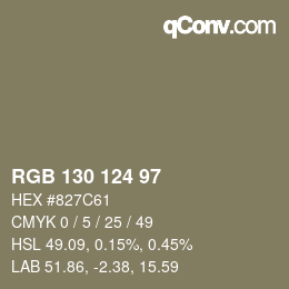 Color code: RGB 130 124 97 | qconv.com