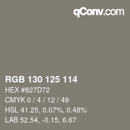 Color code: RGB 130 125 114 | qconv.com