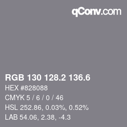 カラーコード: RGB 130 128.2 136.6 | qconv.com