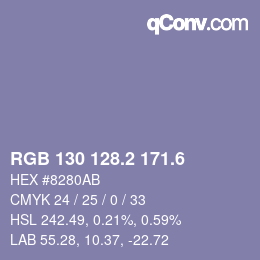 カラーコード: RGB 130 128.2 171.6 | qconv.com