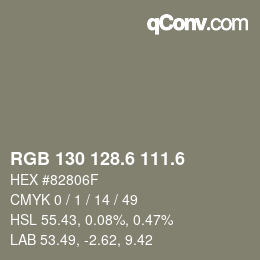 カラーコード: RGB 130 128.6 111.6 | qconv.com