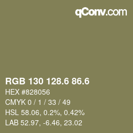 カラーコード: RGB 130 128.6 86.6 | qconv.com