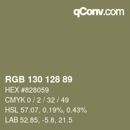 Color code: RGB 130 128 89 | qconv.com