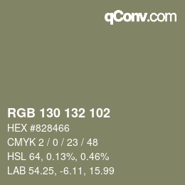 Color code: RGB 130 132 102 | qconv.com