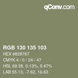 Color code: RGB 130 135 103 | qconv.com