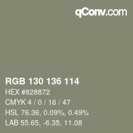 Color code: RGB 130 136 114 | qconv.com