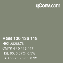 Color code: RGB 130 136 118 | qconv.com