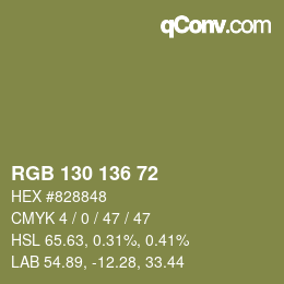 Color code: RGB 130 136 72 | qconv.com