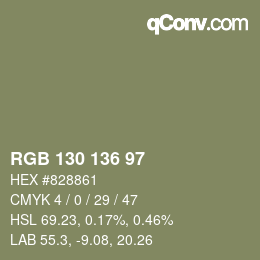 Color code: RGB 130 136 97 | qconv.com