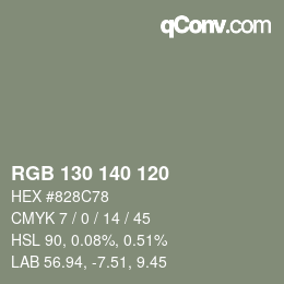 Color code: RGB 130 140 120 | qconv.com