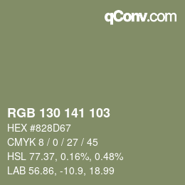 Color code: RGB 130 141 103 | qconv.com