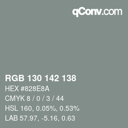 Color code: RGB 130 142 138 | qconv.com