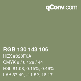 Color code: RGB 130 143 106 | qconv.com