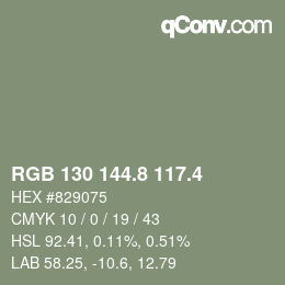 カラーコード: RGB 130 144.8 117.4 | qconv.com