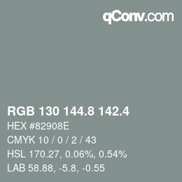 カラーコード: RGB 130 144.8 142.4 | qconv.com