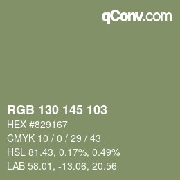 Color code: RGB 130 145 103 | qconv.com