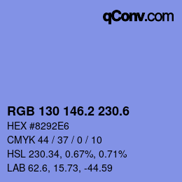 カラーコード: RGB 130 146.2 230.6 | qconv.com