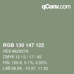 Color code: RGB 130 147 122 | qconv.com