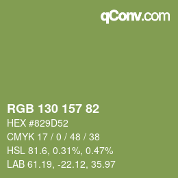Color code: RGB 130 157 82 | qconv.com